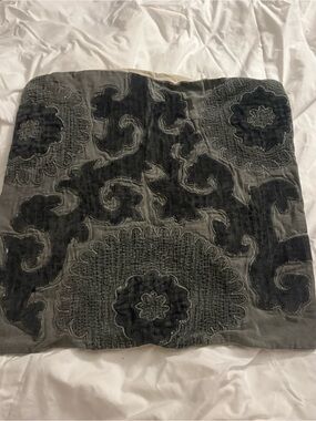 Decorative Velvet Appliqué Pillow Cover in Charcoal and Smoke potter barn 20x20